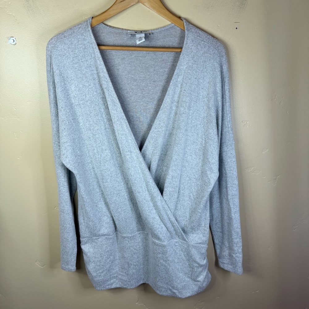 White House Black Market XL Cozy Pullover Soft Criss‎ Cross Sweater Outdoor Gray